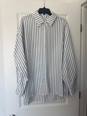 SHEIN White Shirt with Black Vertical Stripes